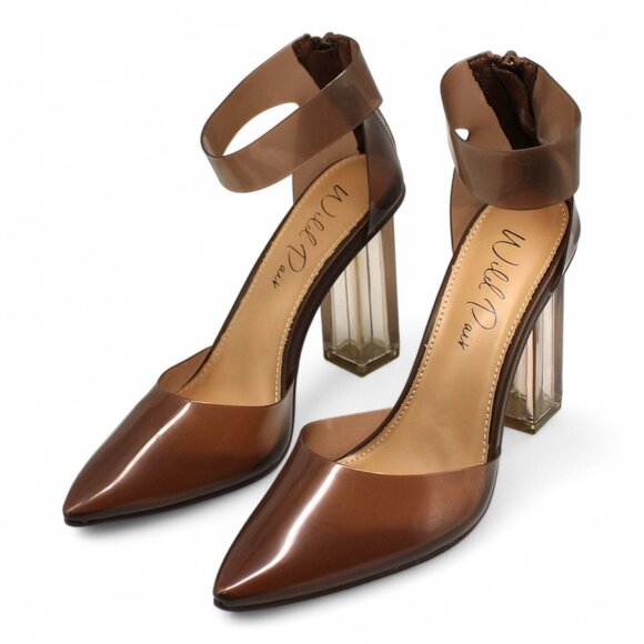 Wild Pair Womens Mocha Brown Translucent Ankle Strap Padded Dellie Pointed Toe B - Picture 3 of 7